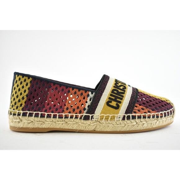 Dior Granville Stripe Mesh Cotton Logo Embroider Multicolor Espadrille Flat 38.5 - Picture 1 of 11